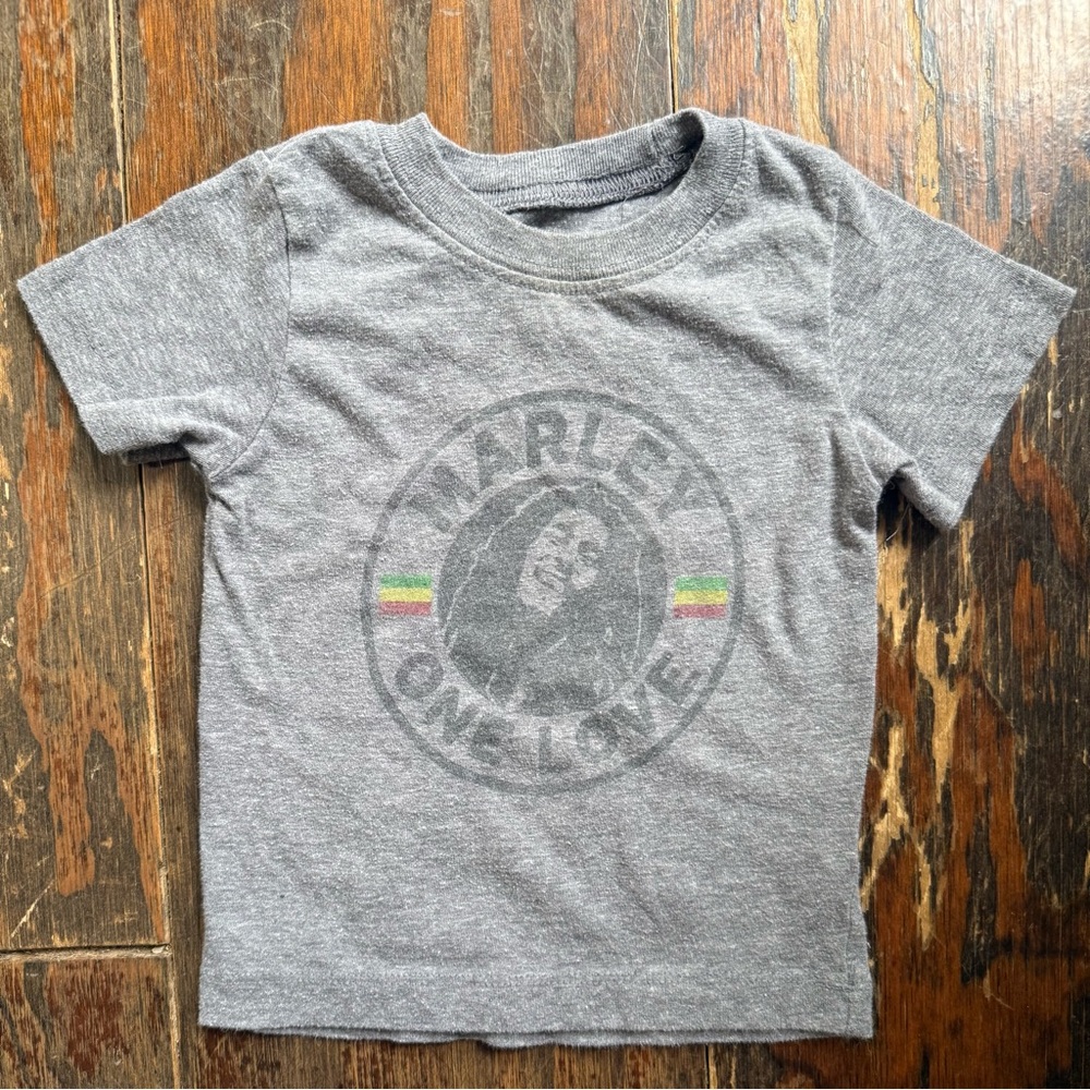 Zion Rootswear Kids 18 Months Grey Marley 'One Love' Tee with Rasta Stripe